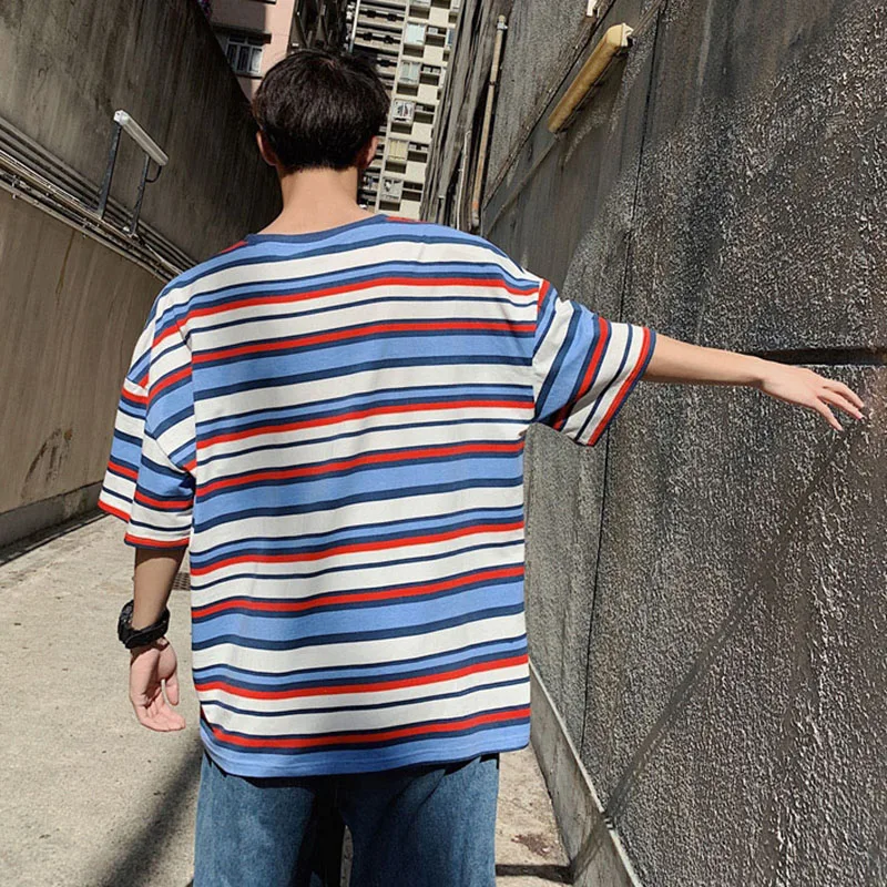 Повседневные полосатые футболки с коротким рукавом мужская одежда 5xl уличная