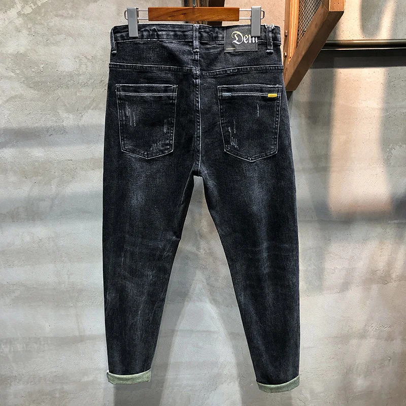 Обтягивающие джинсы мужские брюки темно-серые стрейч 2020 весна и осень модные