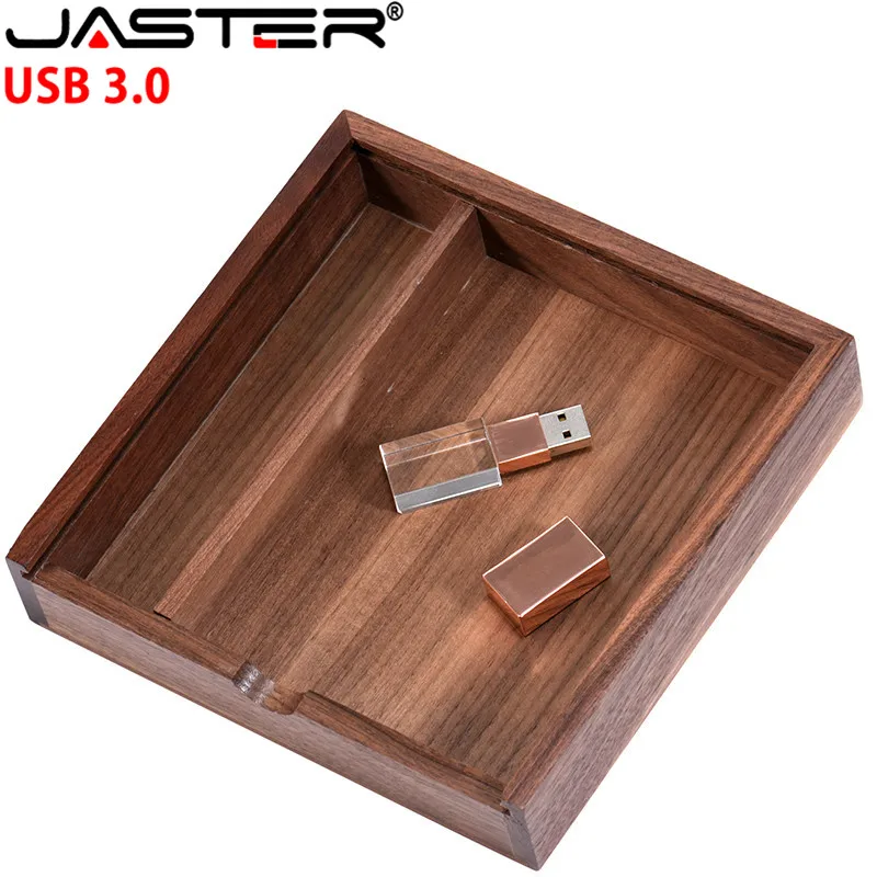 JASTER Rose Gold Crystal usb 3.0 4GB/8GB/16GB/32GB/64GB interface memory flash stick with walnut box Custom logo wedding gift | Компьютеры