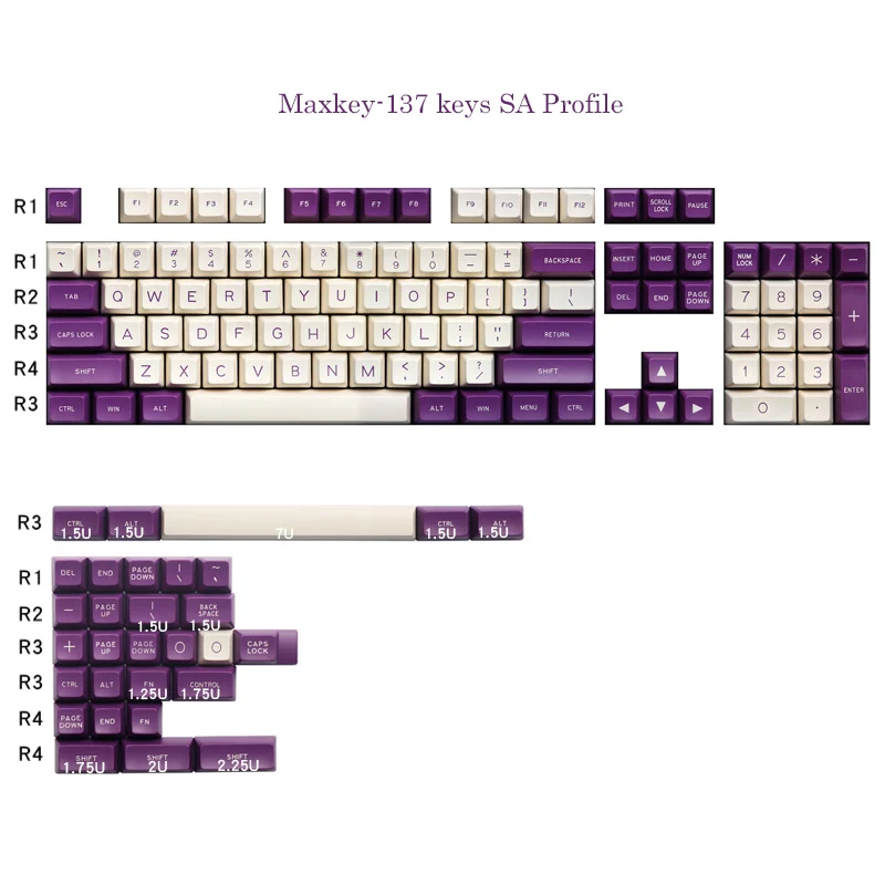 

134 клавиш белый и фиолетовый набор клавиш SA профиль ABS двойные колпачки клавиш для механической клавиатуры MX Переключатель колпачок 61/68/64/108