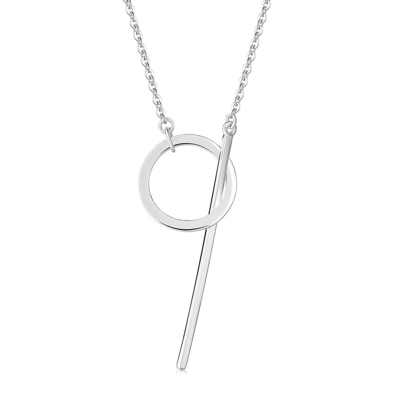 

SUPERAINBOW 925 Sterling Silver Gold Silver Geometric Long Strip Round Circle Necklace for Women Party Jewelry Gifts SR-N66