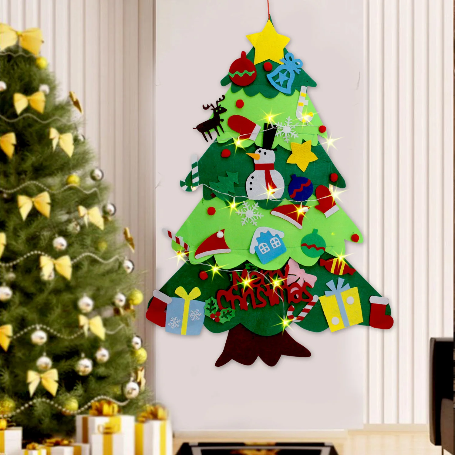 Рождественская елка Besegad из войлока сделай сам с 32 украшениями + гирлянда 2 м для