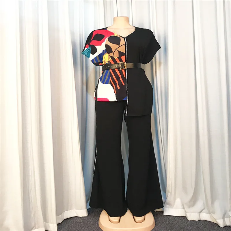 Летний комплект из двух предметов женские комплекты размера плюс топ и штаны