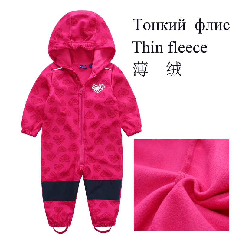 Soft shell children's jumpsuit boys and girls conjoined romper jumpsuit habercoat warm waterproof windproof composite fabric