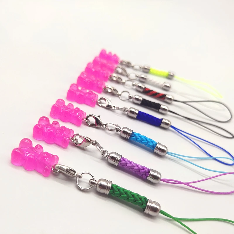 

8pcs/lot Candy Color Gummy Bear Pendant Charms Keychains for DIY Jewelry Making Hand Braided Rope Car Mobile Keyring Decoration