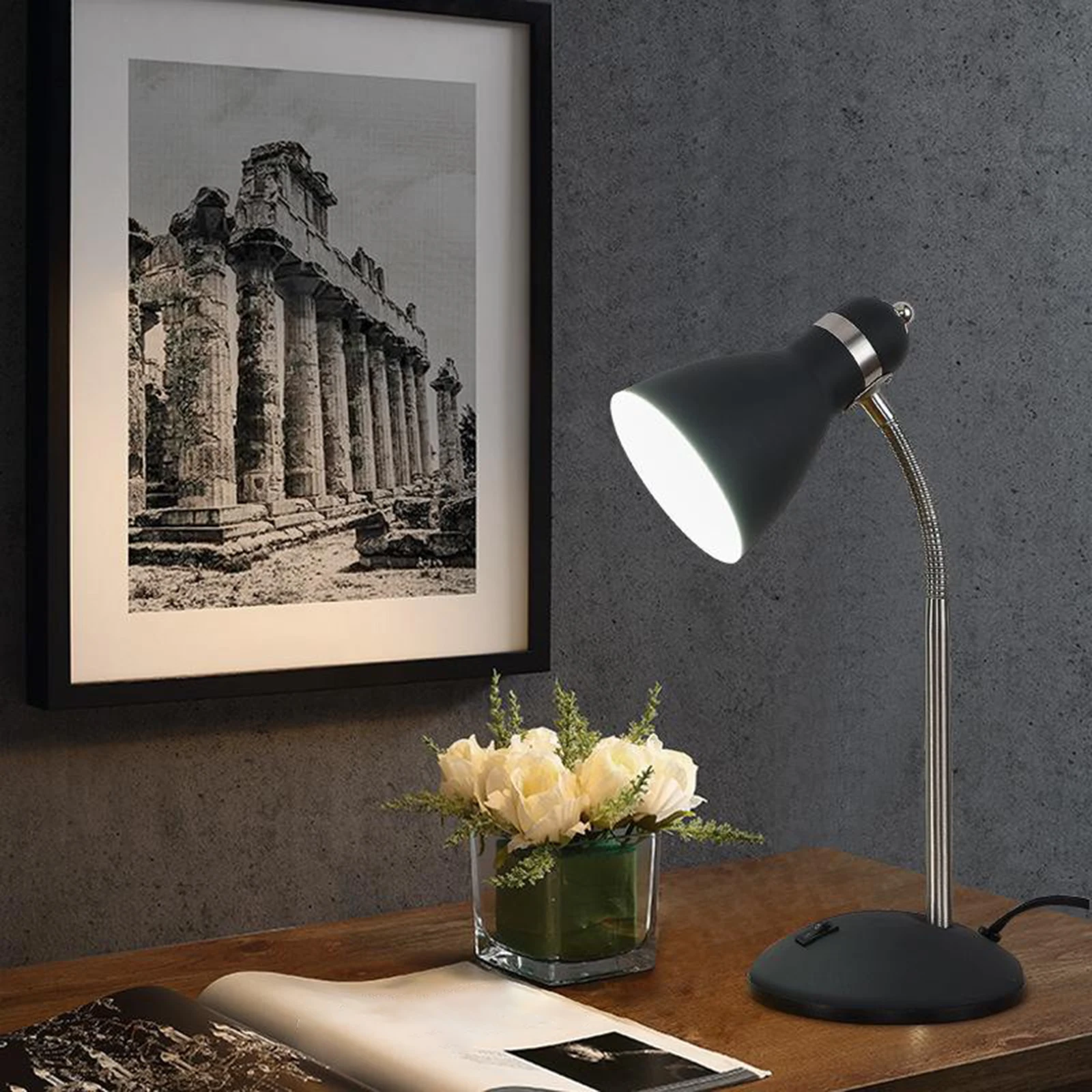 

Metal Adjustable Gooseneck LED Desk Table Lamp Black Bedroom Eye Protection