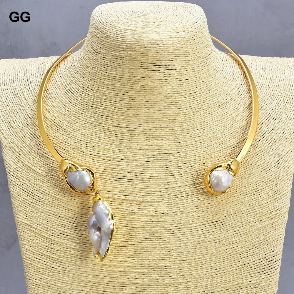 

GG Jewelry White Keshi Pearl Yellow Gold Color Plated Choker Necklace