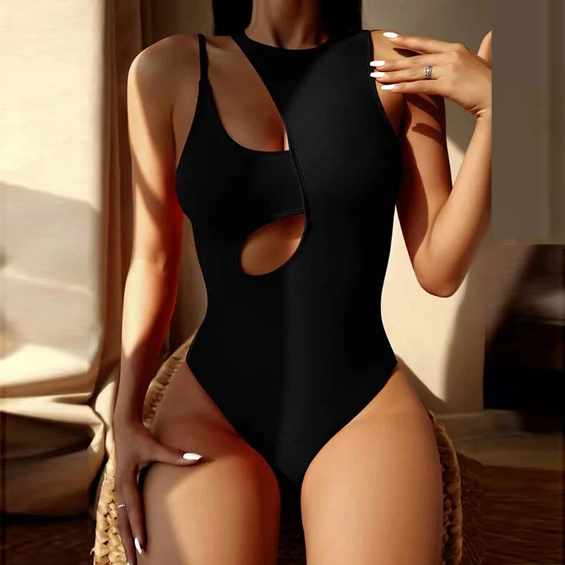 

Sale Sexy Solid Hollow Out One-Piece Women Swimwear Bikini Push Up Irregular Swimsuit Summer Female Beachwaer Bodysuit Monokini