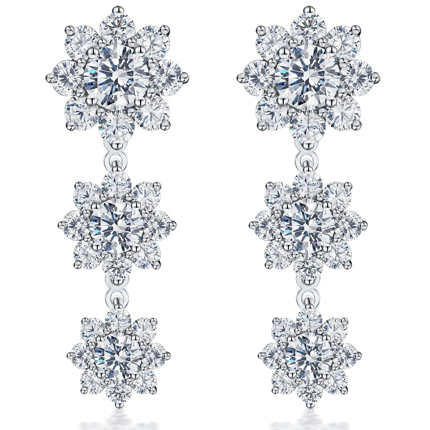 

18K Earrings Female Sun Flower Snowflake Earrings High Carbon Diamond Set Moissan Diamond Long Earrings