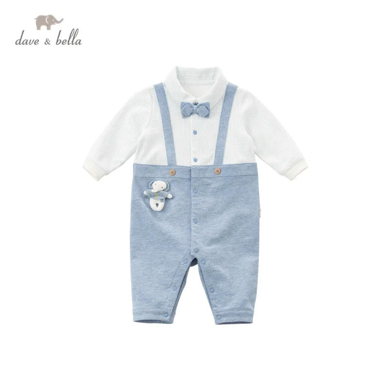 

DBH15939 dave bella spring new born baby boys fashion removable bow jumpsuits infant toddler clothes children romper 1 piece