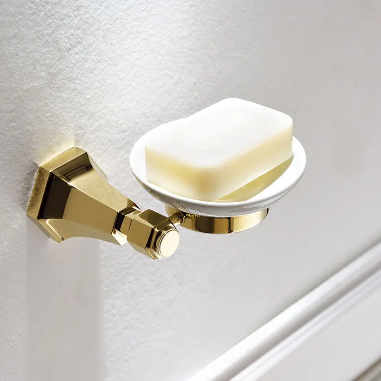 

European Solid Brass Towel Rack Gold Shiny Bathroom Hardware Accessories Soap Dish Ceramic Toothbrush Holder Metal