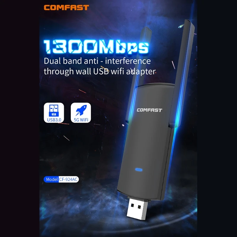 

Comfast 924AC USB3.0 1300 Мбит/с двухдиапазонный двойной антенный беспроводной Wifi адаптер Сетевая карта ПК Wifi приемник