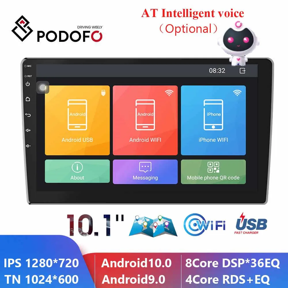 

Автомагнитола Podofo, 2DIN, 10,1 дюйма, 8 + 128 ГБ, Android