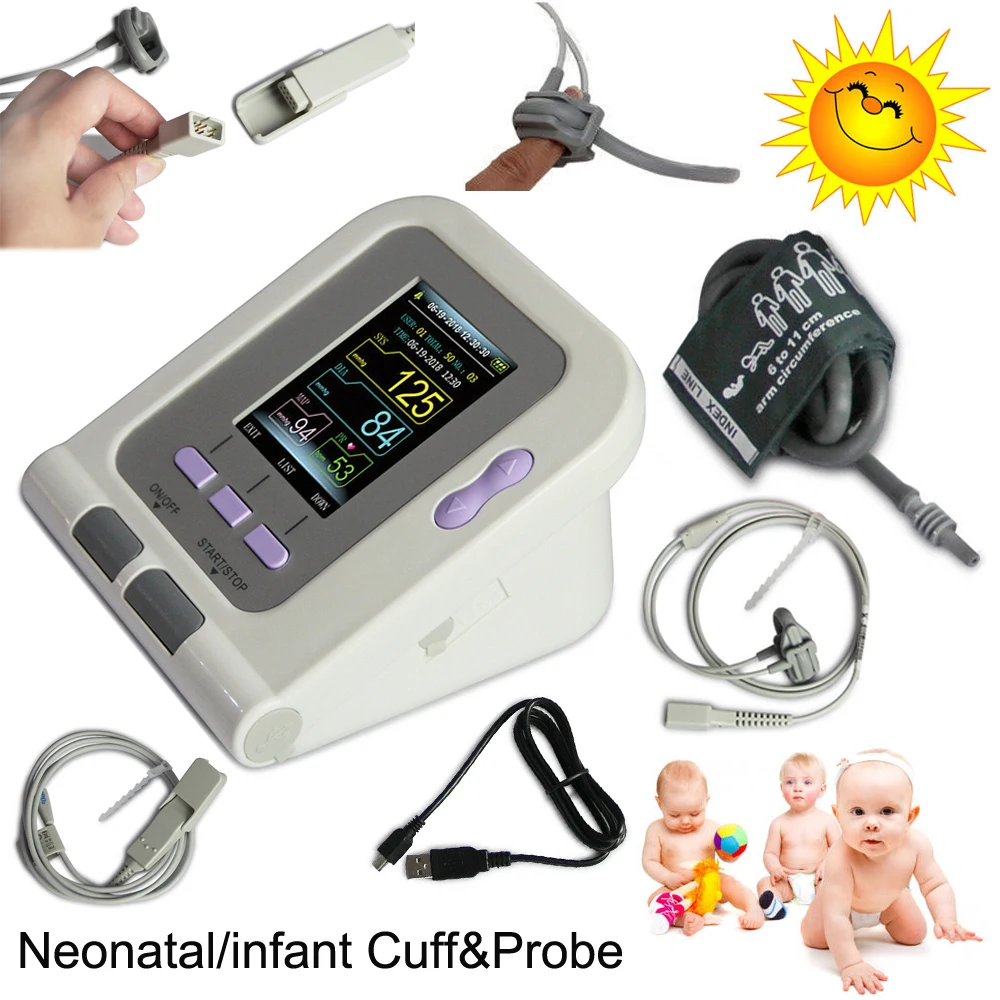 

CONTEC08A Portable Blood Pressure Monitor Electronic Digital Sphygmomanomete HR PR Meter 6-11cm NIBP Cuff Neonate SPO2 Probe
