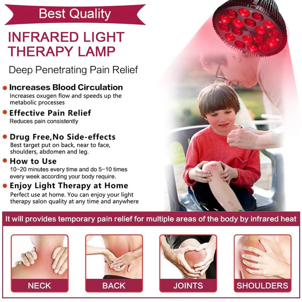 

660nm Red and 850nm Near Infrared Combo Red Light Bulb for Skin and Pain Relief Therapy Lamp 18W 54W 18 LED Therapy Device D30
