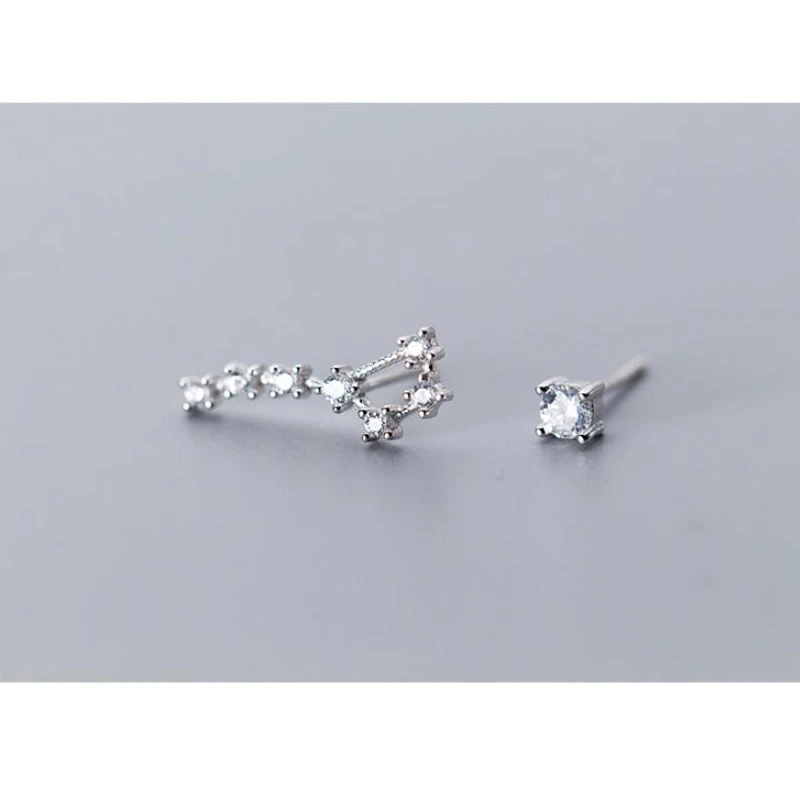 Silver ElfoPlataSi,, 925, твердые, Настоящее серебро, ассиметричные, Большая Медведица, серьги-гвоздики из кубического циркония для женщин, девушек, гипоаллергенные ювелирные изделия XY1168 - Окраска металла: Silver