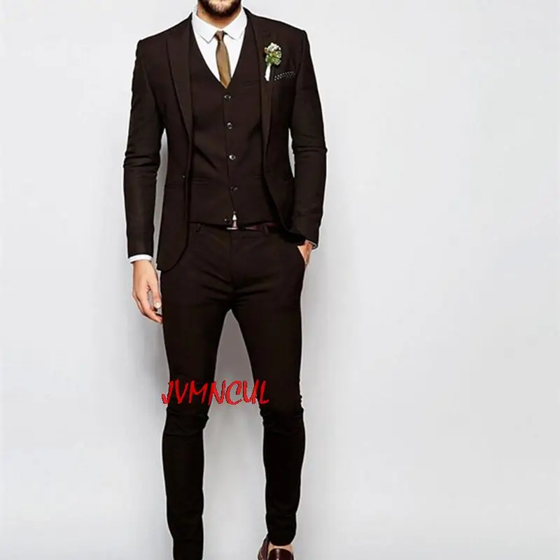 

Fashion costume homme Brown Groom Tuxedos for men Groomsmen Mens Wedding Suits Prom Bridegroom men suit (Jacket+Pants+Vest+Tie)