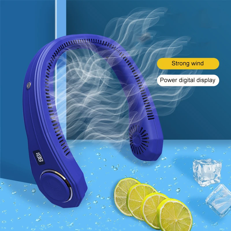 

2021 Neckband Electric Fan Power Digital Display Usb Hanging Neck Rechargeable Portable Air Conditioning Bladeless Fan