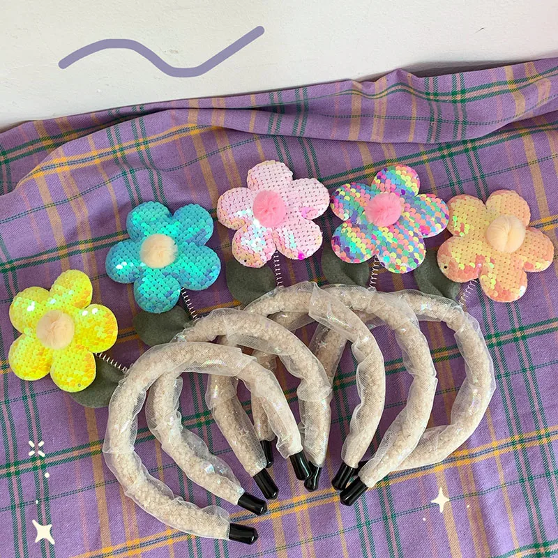 Ободок для волос женский кружевной милый мультяшный тюрбан с блестками модный