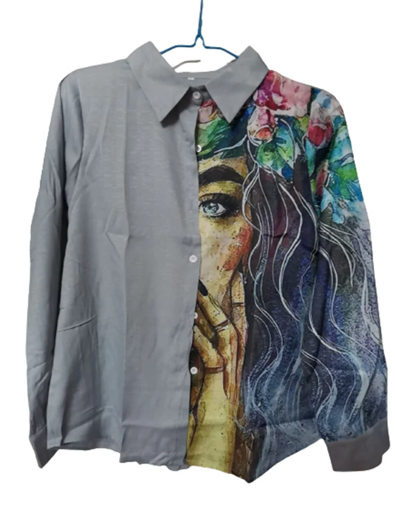 

Women Vintage Girl With Garland Print Stitched Shirt 2021 New Plus Size Elegant Top Office Blouse Casual polyester Blusas Mujer