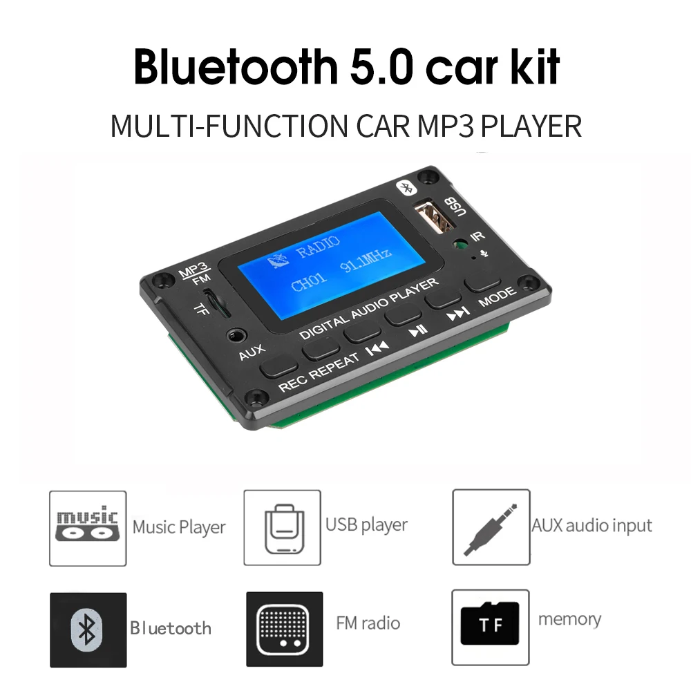 Kebidu DC 5 в 12 В Bluetooth аудио декодер плата ЖК-экран MP3-плеер Поддержка