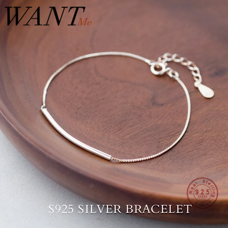 

WANTME Genuine 925 Sterling Silver Minimalist Curved Line Chain Charm Bracelet & Bangle for Fashion Women Creative Jewelry Gift