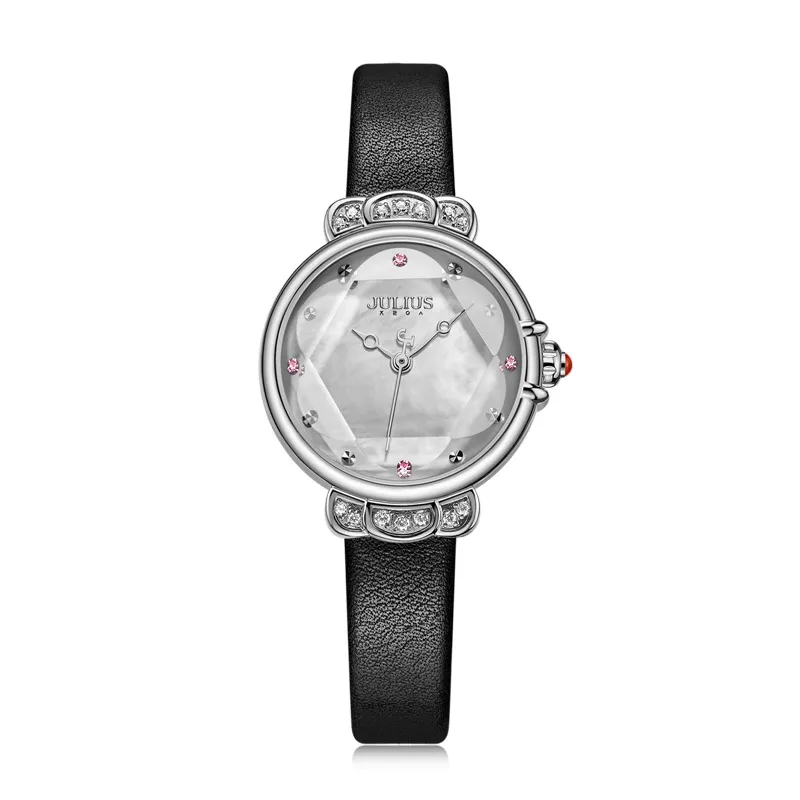 

Claw Setting Women's Watch Japan Quartz Hours Mother-of-pearl Fine Fashion Clock Leather Bracelet Girl Birthday Gift Julius Box