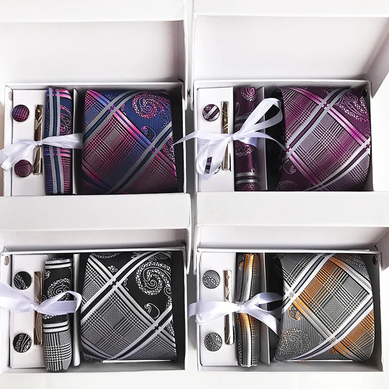 

New Solid Ties for Men 8CM Silk Neck Tie,Pocket Squares,Cufflinks,Tie clips Sets Striped Plaid Men's Necktie Wedding Suits A010