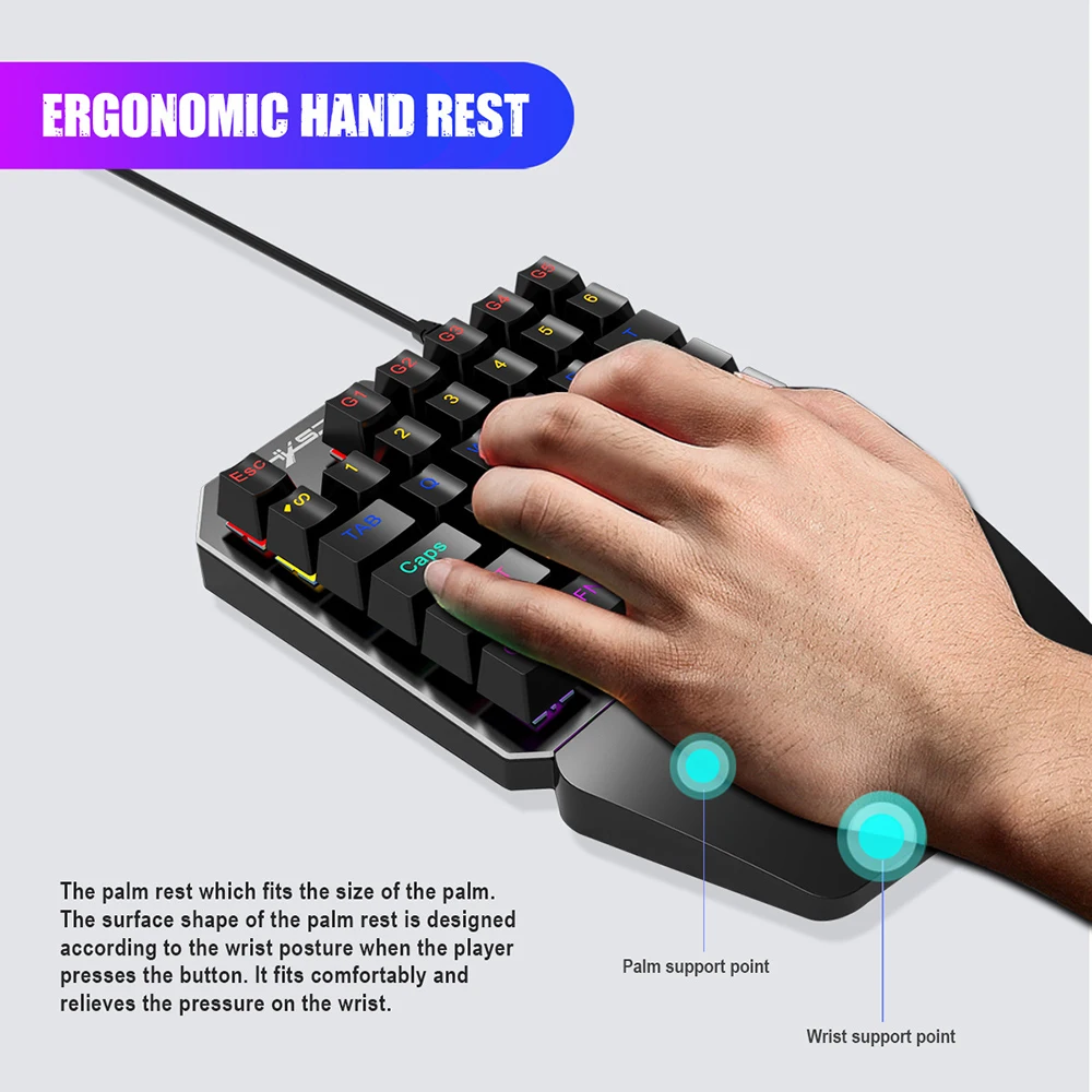 

35 Keys USB One-handed Membrane Keyboard Wired Gaming Keypad with LED Backlight For Professional Gamers