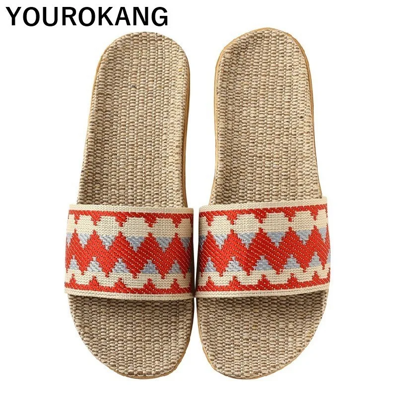 

Women Home Slippers Indoor Bedroom Linen Slides Soft Lightweight Casual Couple Shoes Flax Flip Flops New Arrival Comfortable