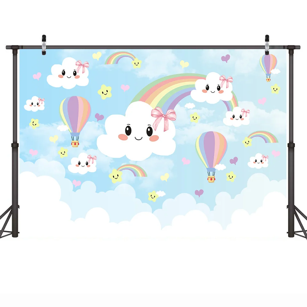 Фон для фотосъемки с изображением радуги голубое небо облако воздушный шар фон
