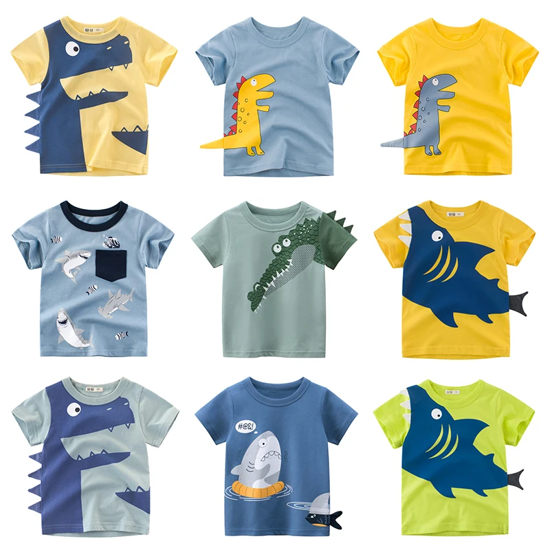Boys T Shirt Cartoon Animals Baby Boy Girls Children Cotton Tshirt Shark Summer Clothing Dinosaur Print Tee Tops Toddler Clothes