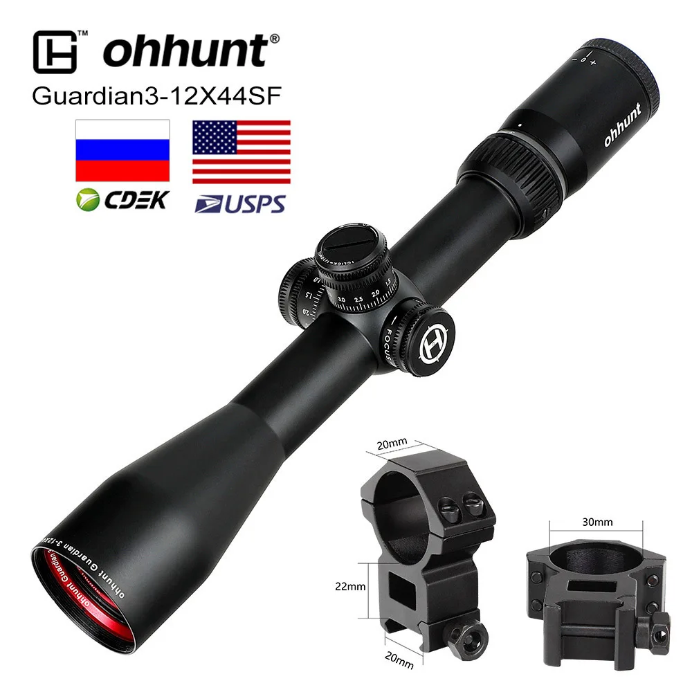 Picatinny-High-Rings ohhunt Guardian 3-12X44 SF Тактический прицел 1/2 Половина Mil Dot Сетка Оптический прицел с Боковой параллакс Турель Блокировка Сброс зрение - Color: Picatinny-High-Rings
