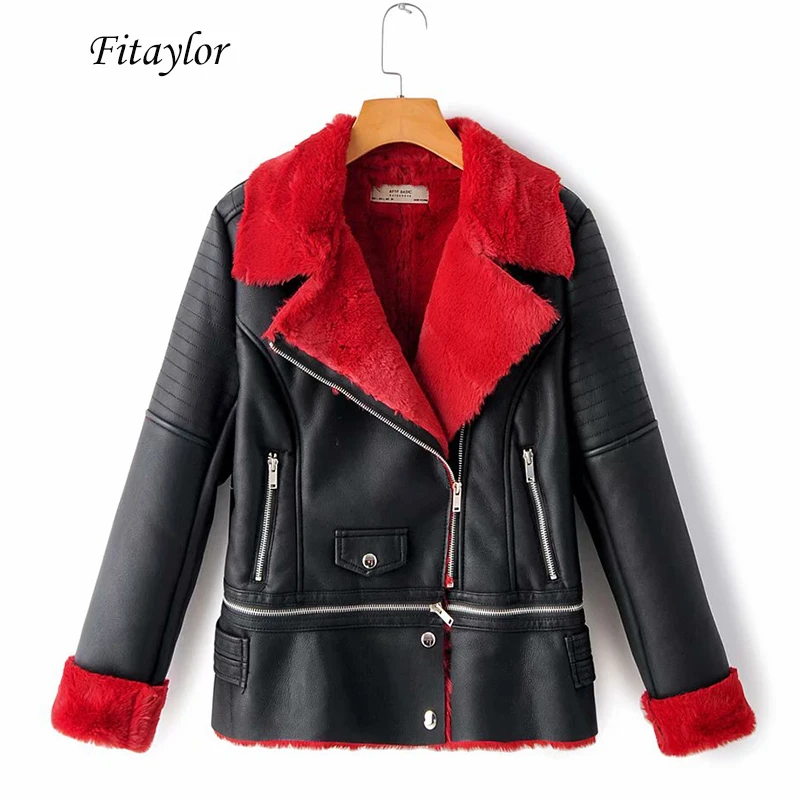 Fitaylor зимняя куртка из искусственной мягкой кожи пальто овчины женская теплая