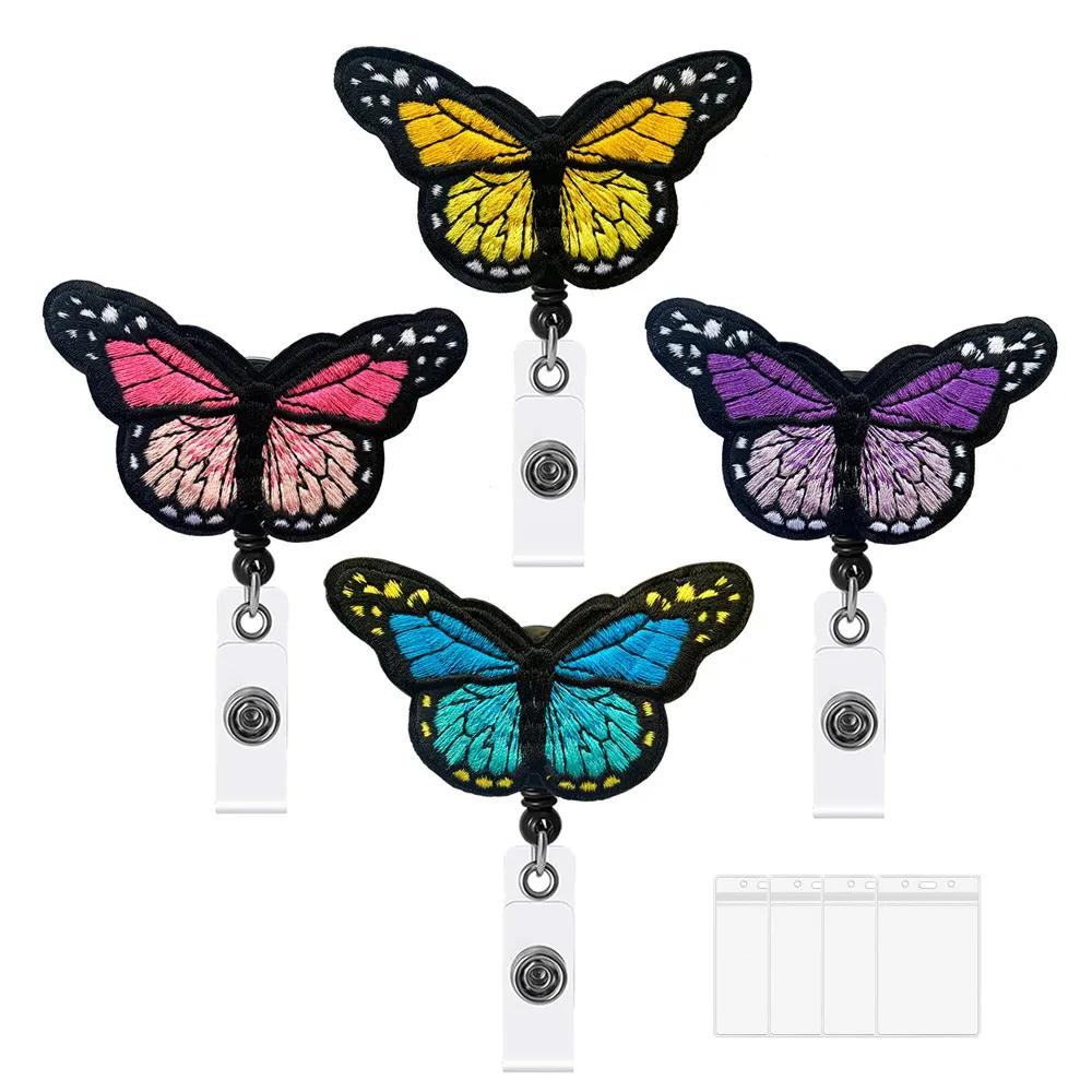 

1 Pcs Fashion Butterfly Retractable Nurse Badge Reel Clip Embroidery Badge Holder Students Doctor ID Card Holder