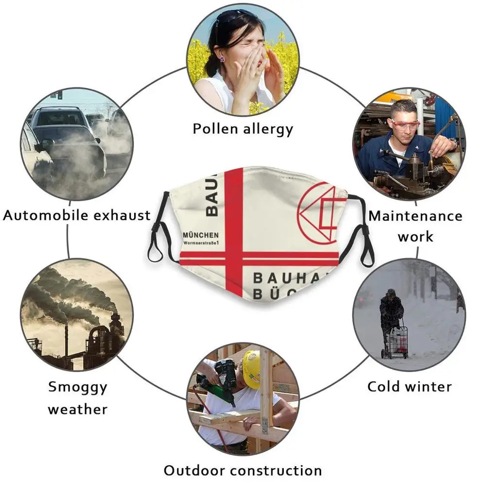 

Bauhaus#15 Washable Reusable Trendy Mouth Face Mask With Filters For Child Adult Bauhaus Weimar Dessau Germany Walter Gropius