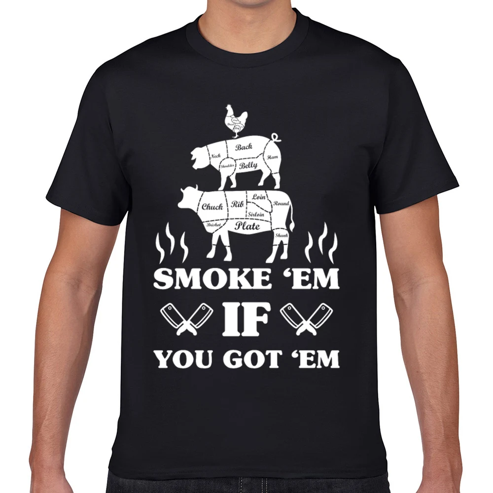 

Tops T Shirt Men smoke em if you got em cow pig chicken Funny Harajuku Geek Short Male Tshirt fa003