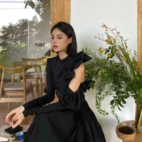 turtleneck fashiopn dresses patchwork ruffle backless women long sleeve female sexy dress black casual clothes