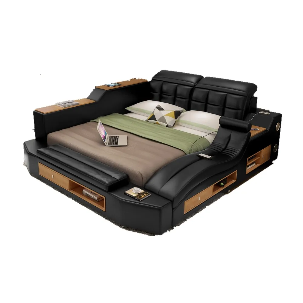 Camas dormitorio современная мебель для спальни умная кровать с кожаной рамкой