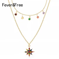dazzling rainbow rhinestone gold color chain necklace layered women colorful crystal engagement necklaces bijoux femme