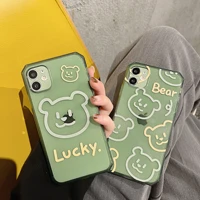 green cartoon bear phone case for iphone 12 mini 11 pro max xs xr 7 8 plus x shockproof designer creative tpu soft back cover