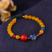 ethnic style natural yellow agate bead bracelet women cloisonne cinnabar spirituality meditation healing accessories jewelry