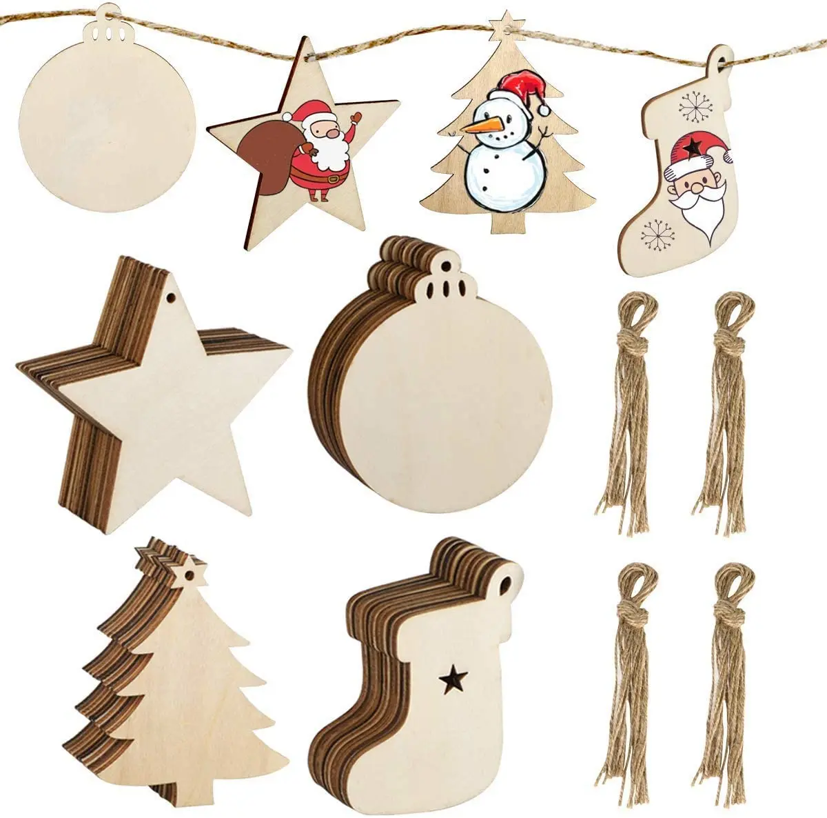 

10PCS Unfinished Wood Slices DIY Wooden Christmas Tree Hanging Ornament Predrilled Wood Circles blank wood pendants Decoration