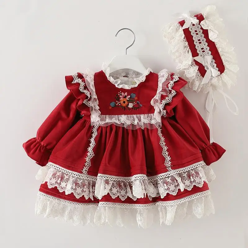 

Girl Spanish Dresses Toddler Girls Christmas New Year Red Dress Christening 1st Birthday Frocks infant Xmas Boutique Clothes