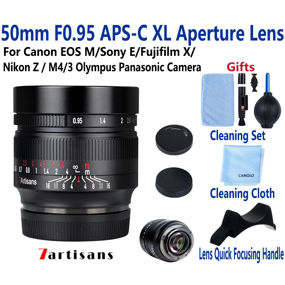 

7artisans 50mm F0.95 APS-C Manual Focus Lens Large Aperture Portrait for Nikon Z M4/3 Fuji XF Canon EF-M EOS-M Sony E