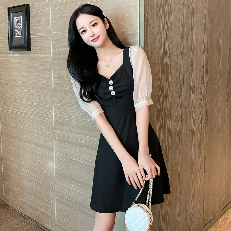 

COIGARSAM Women one-piece dress korean New V-Neck Dresses 7269