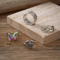 boho vintage silver totem carved knuckle finger rings colorful crystal statement butterfly skull heart jewelry for women girl