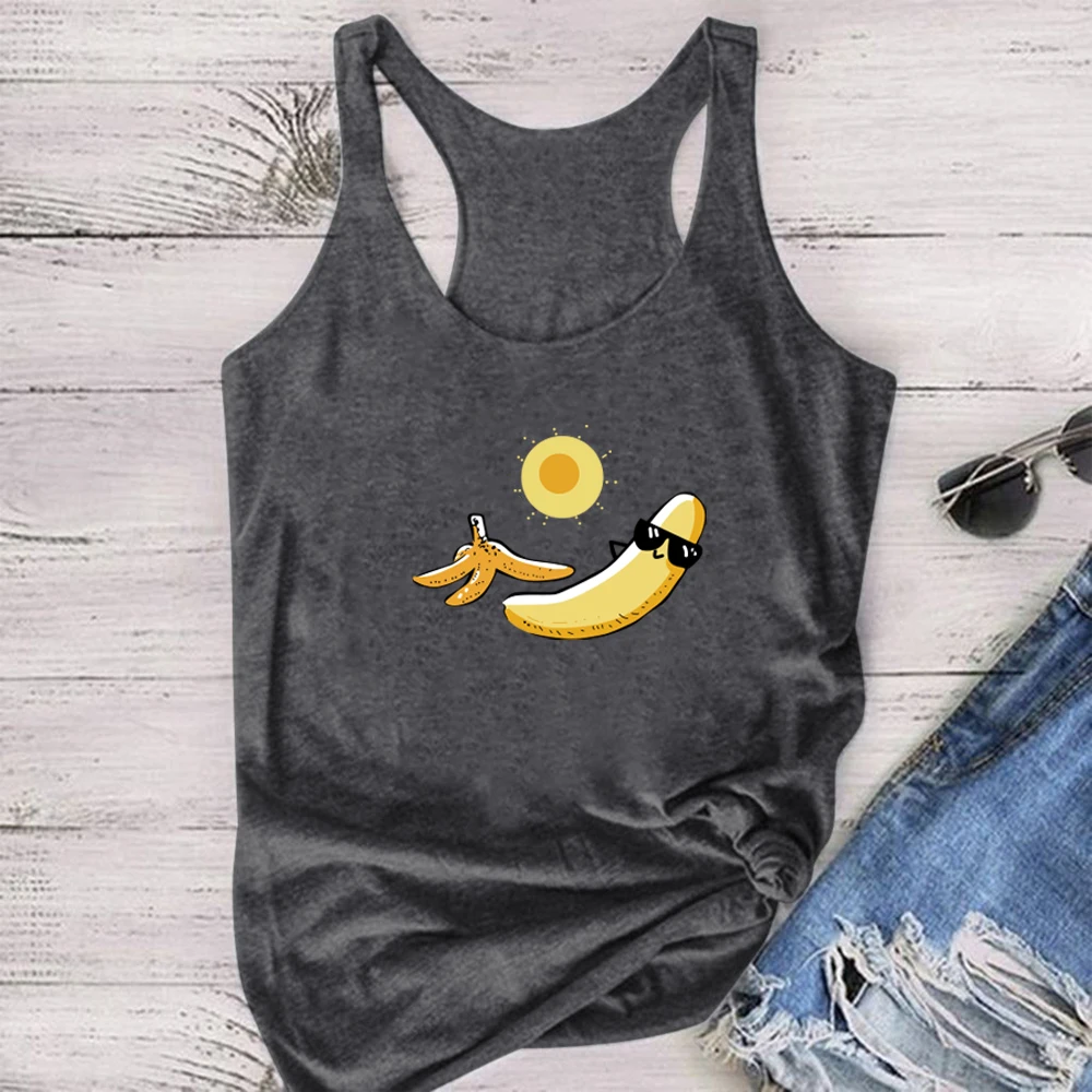 

Tops Women Summer Female Beach Holiday for Women Camiseta Tirantes Mujer Sunbathing Banana Printed Funny Tanks