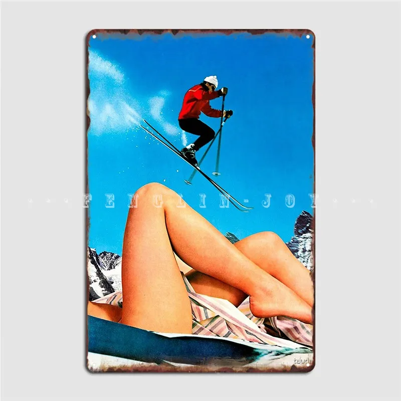 Время катания на лыжах металлический знак клубный домашний паб гараж