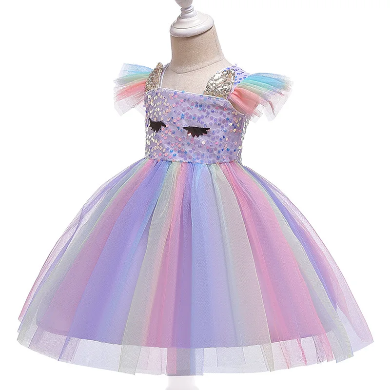 Летнее Детское платье для девочек Радужное с блестками Детские платья принцессы